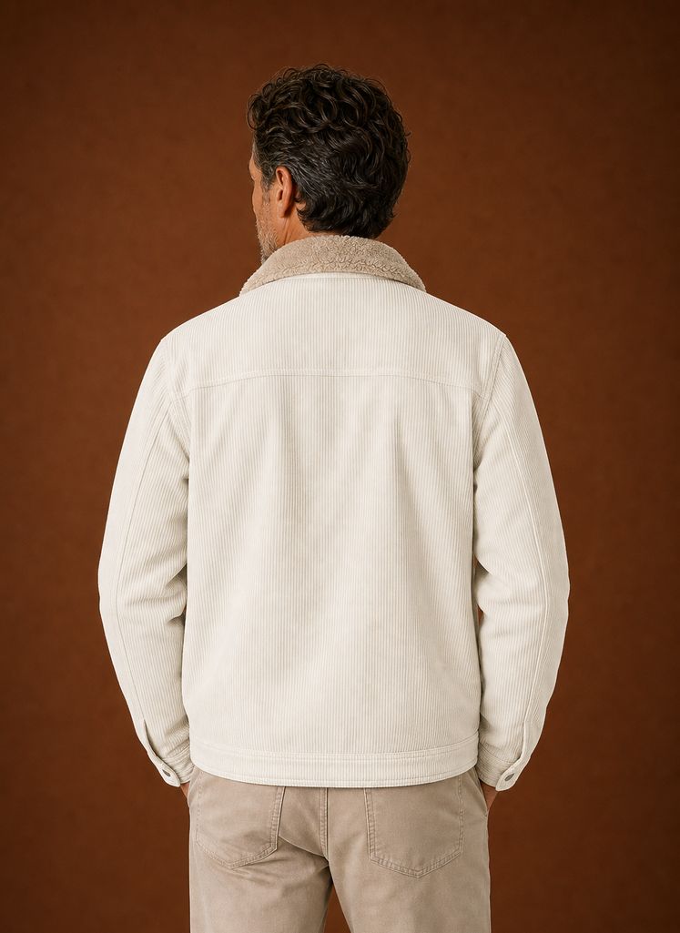 Men's corduroy jacket lined with soft sherpa, perfect for keeping warm in cold weather, featuring a stylish design and practical pockets. 6