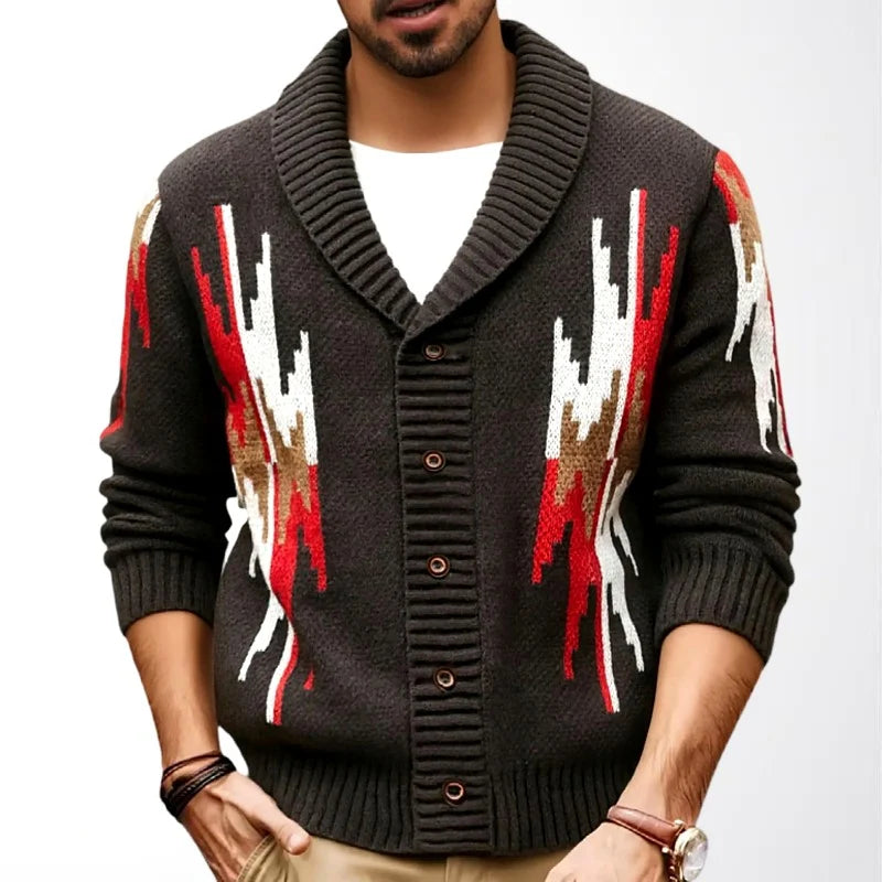 Men's Geometric Jacquard Shawl Collar Cardigan with Relaxed Fit 0
