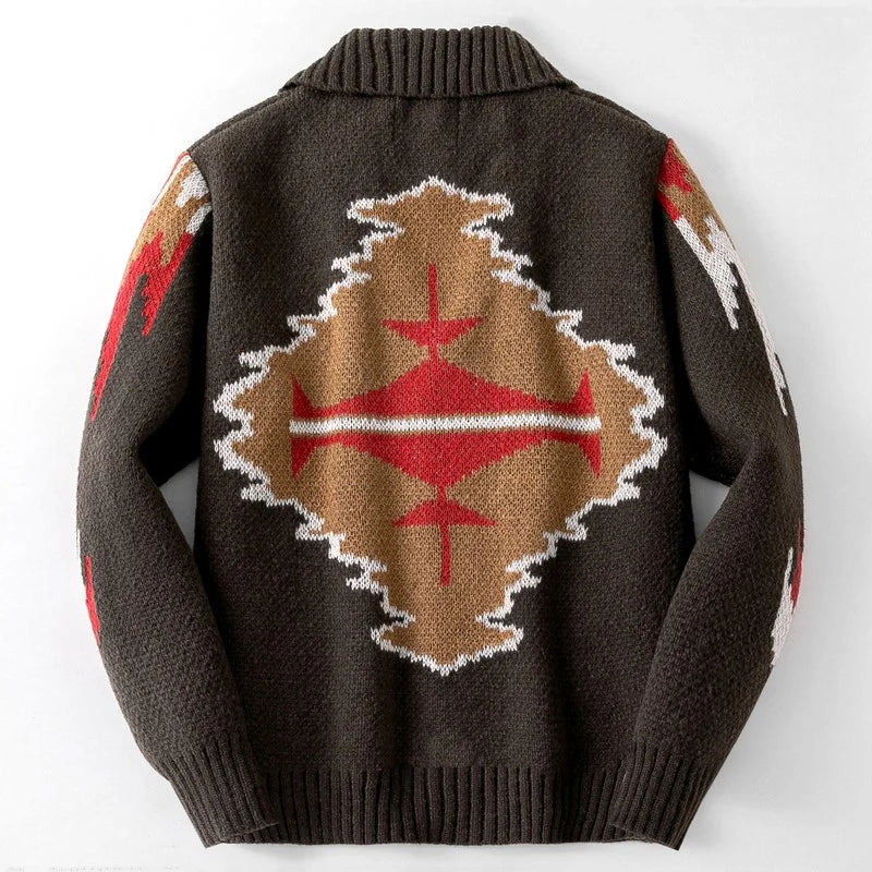 Men's Geometric Jacquard Shawl Collar Cardigan with Relaxed Fit 2