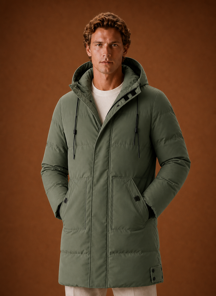 Men's hooded puffer parka jacket for winter featuring a streamlined fit, designed for warmth and style in cold weather. 8