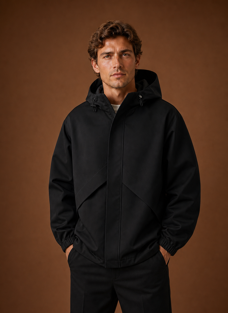Men's lightweight hooded windbreaker jacket featuring a streamlined fit, ideal for outdoor activities and casual wear, available in various colors. 0