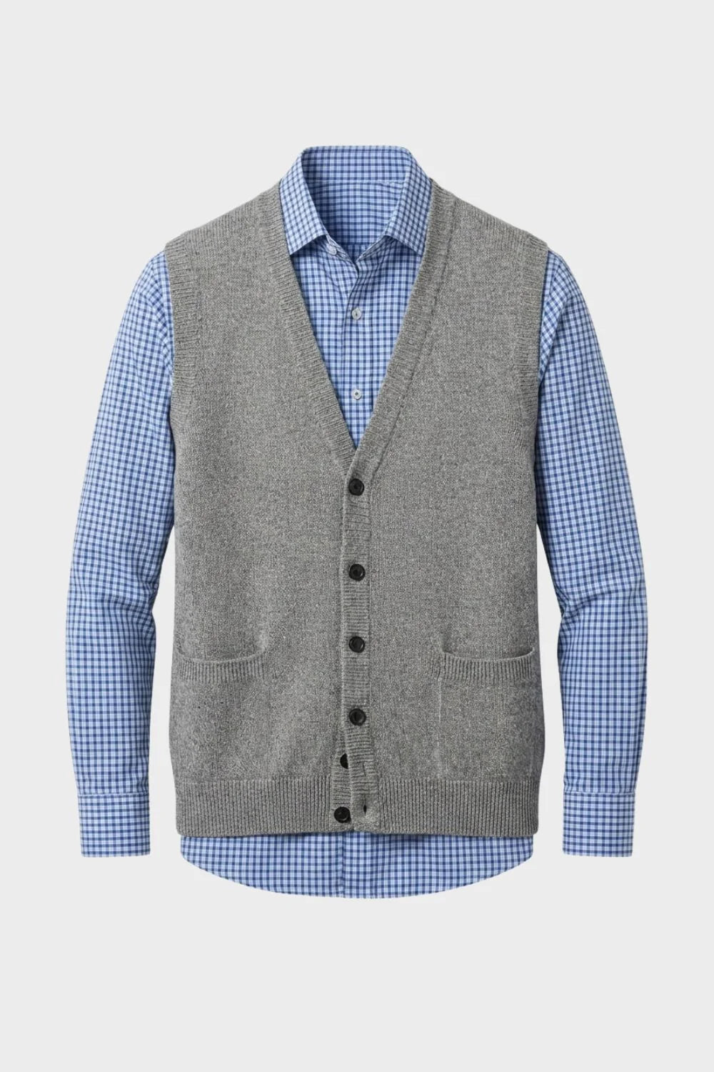 Men's Knit Cardigan Vest with Button Front and Patch Pockets 4