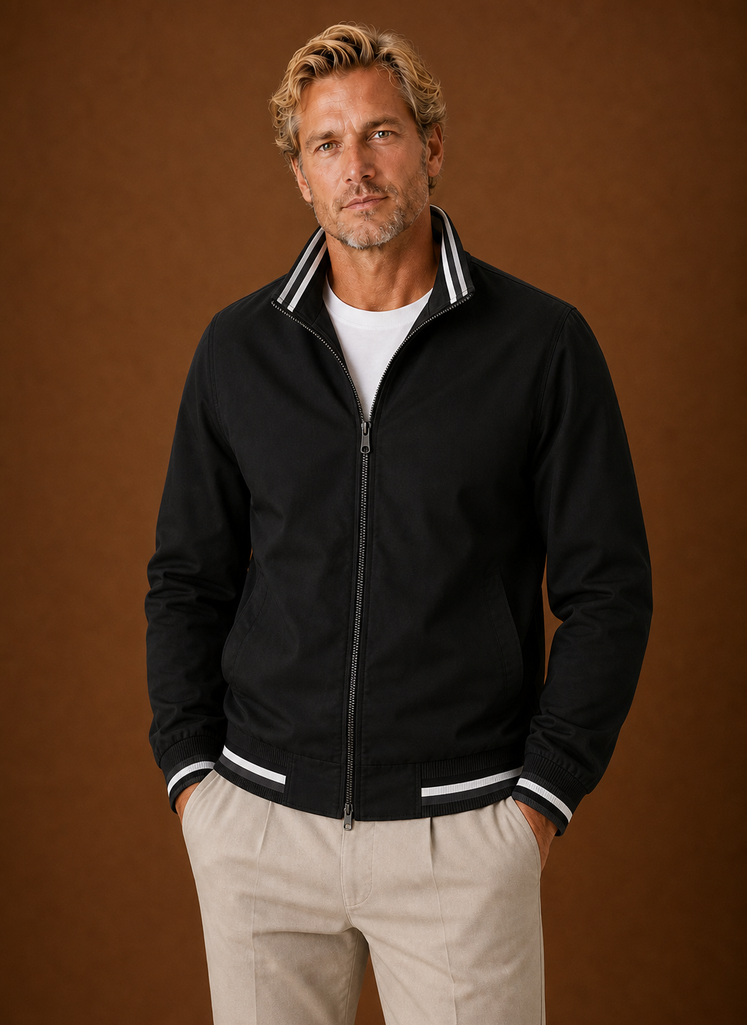 Men's lightweight bomber jacket featuring a zip front closure, perfect for casual wear and stylish layering. 2
