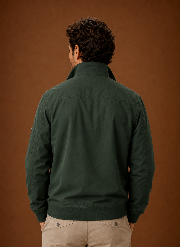 Men's lightweight bomber jacket featuring a zip closure and multiple utility pockets, perfect for a stylish and functional outerwear option. 5