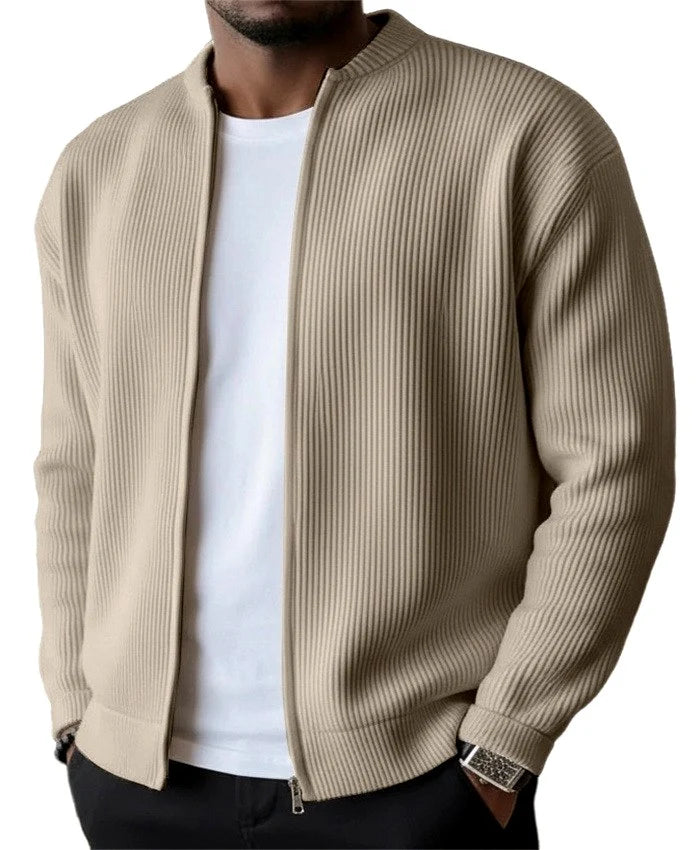 Men's Lightweight Corduroy Cardigan with Stand-up Collar and Full Zip 1