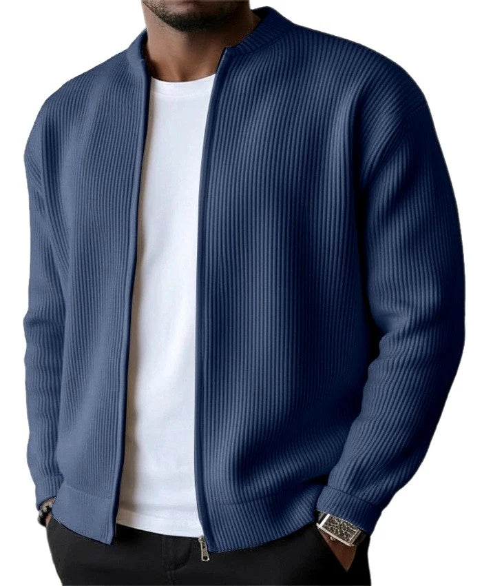 Men's Lightweight Corduroy Cardigan with Stand-up Collar and Full Zip 4