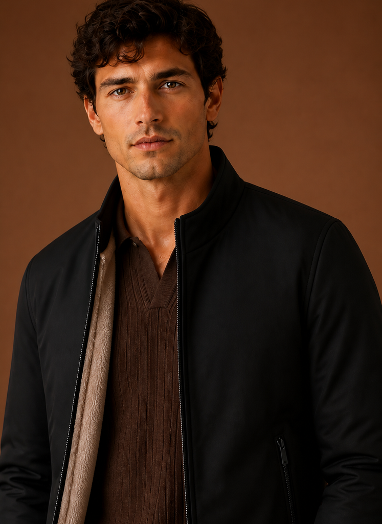 Men's lightweight fleece bomber jacket featuring zip pockets, perfect for casual wear and outdoor activities. 3