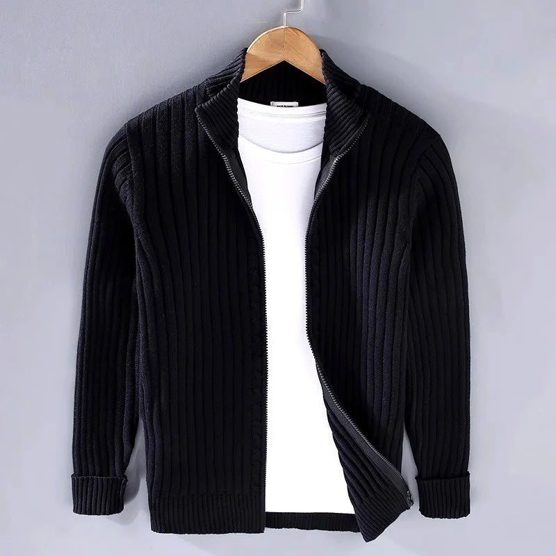 Men's Lightweight Striped Ribbed Cardigan with Full Zip 0