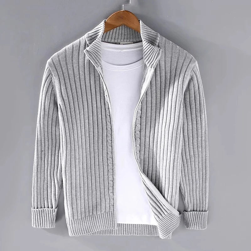 Men's Lightweight Striped Ribbed Cardigan with Full Zip 1