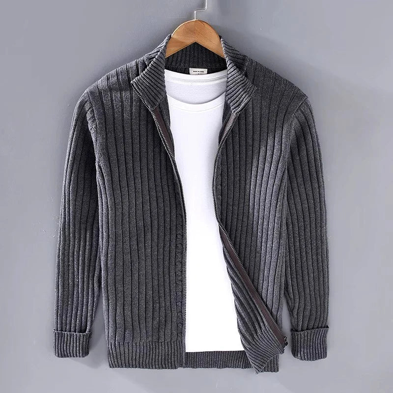 Men's Lightweight Striped Ribbed Cardigan with Full Zip 2