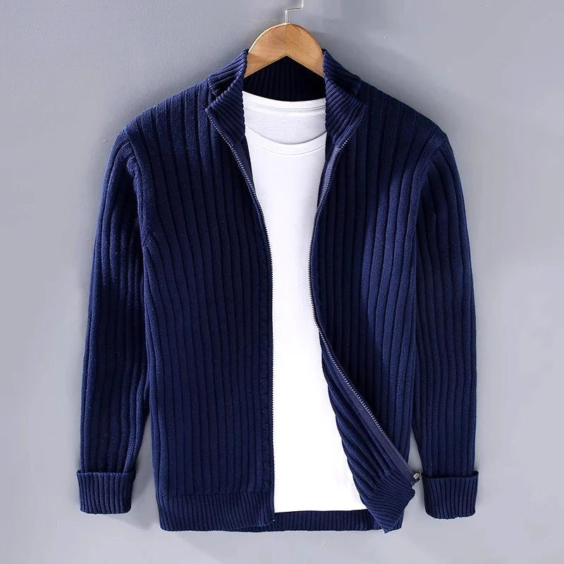 Men's Lightweight Striped Ribbed Cardigan with Full Zip 3