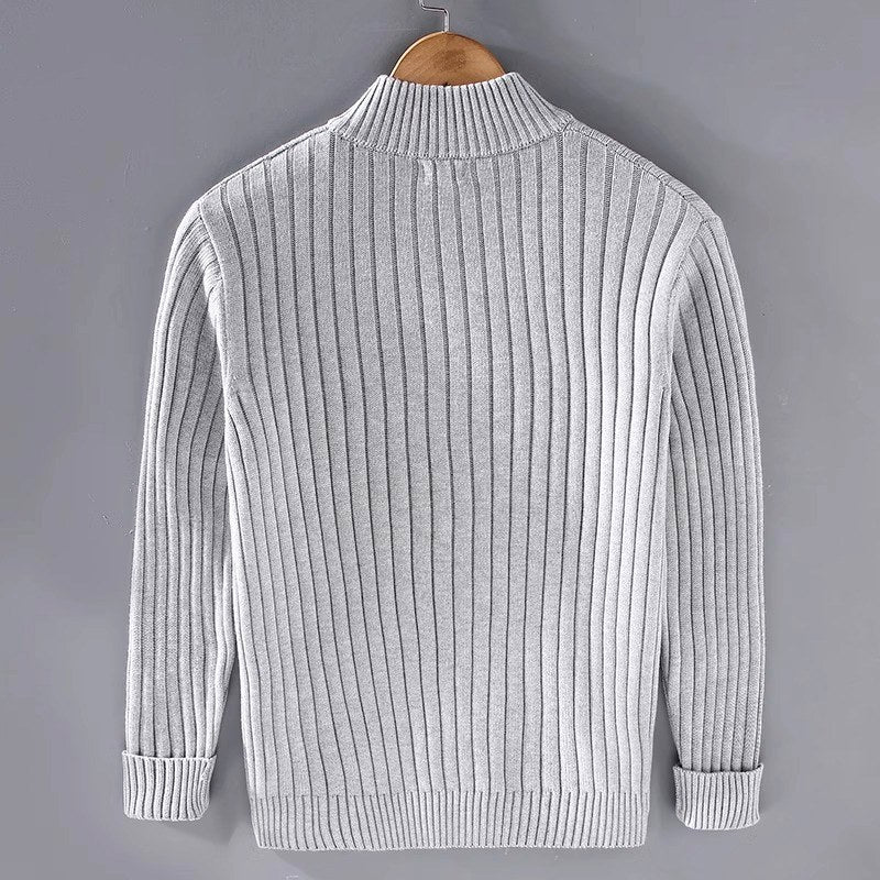 Men's Lightweight Striped Ribbed Cardigan with Full Zip 4