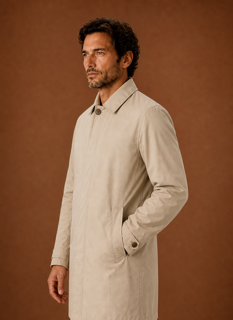 Men's lightweight water-resistant tailored trench coat in classic navy blue, featuring a sleek design, adjustable belt, and stylish lapels, perfect for stylish protection 7
