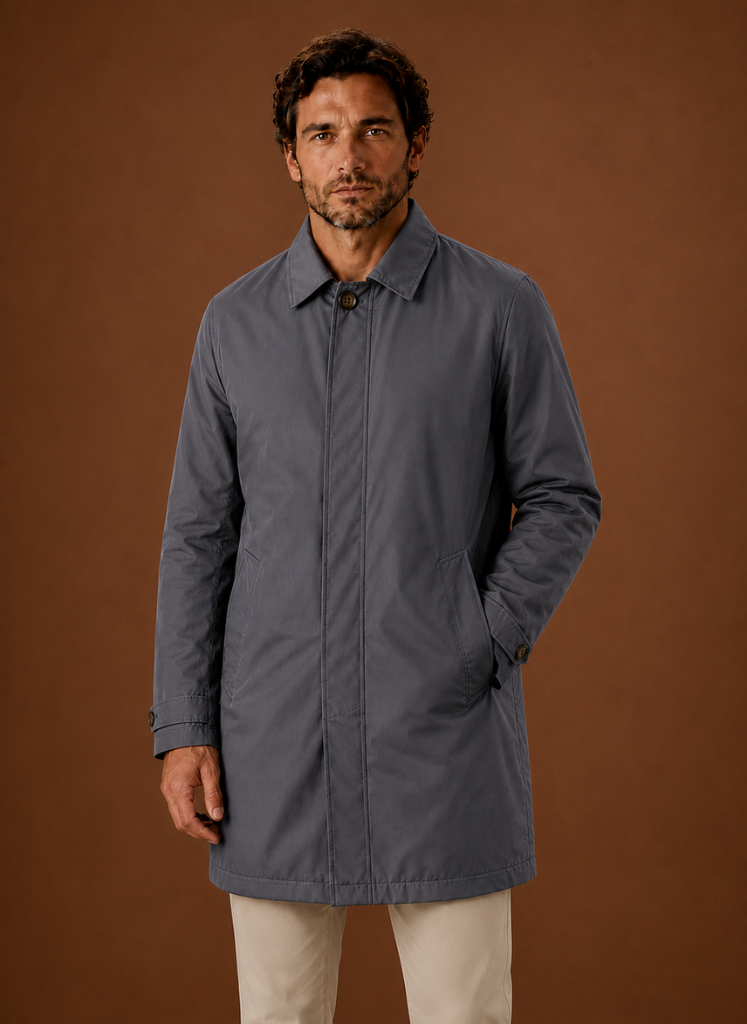 Men's lightweight water-resistant tailored trench coat in classic navy blue, featuring a sleek design, adjustable belt, and stylish lapels, perfect for stylish protection 9