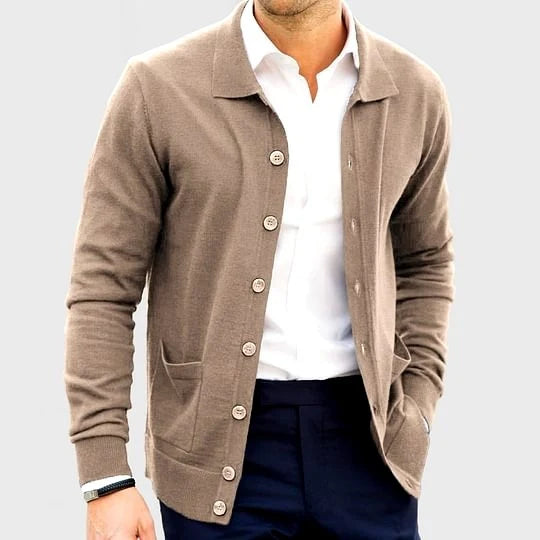Men's Loose Fit Button-Front Cardigan with Shirt Collar 0