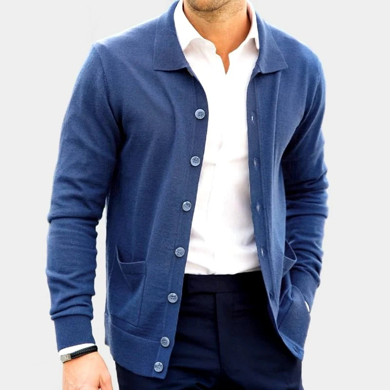 Men's Loose Fit Button-Front Cardigan with Shirt Collar 1