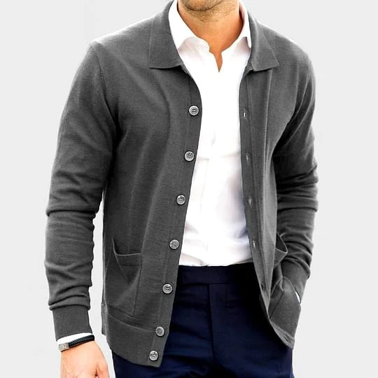 Men's Loose Fit Button-Front Cardigan with Shirt Collar 2
