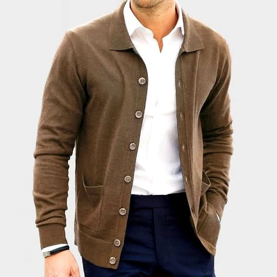 Men's Loose Fit Button-Front Cardigan with Shirt Collar 3