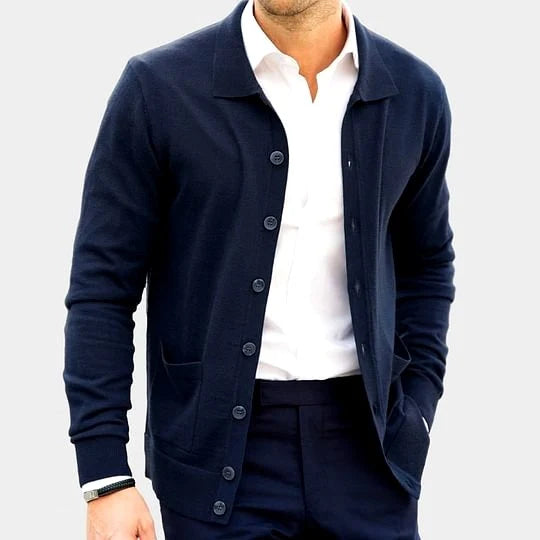 Men's Loose Fit Button-Front Cardigan with Shirt Collar 4