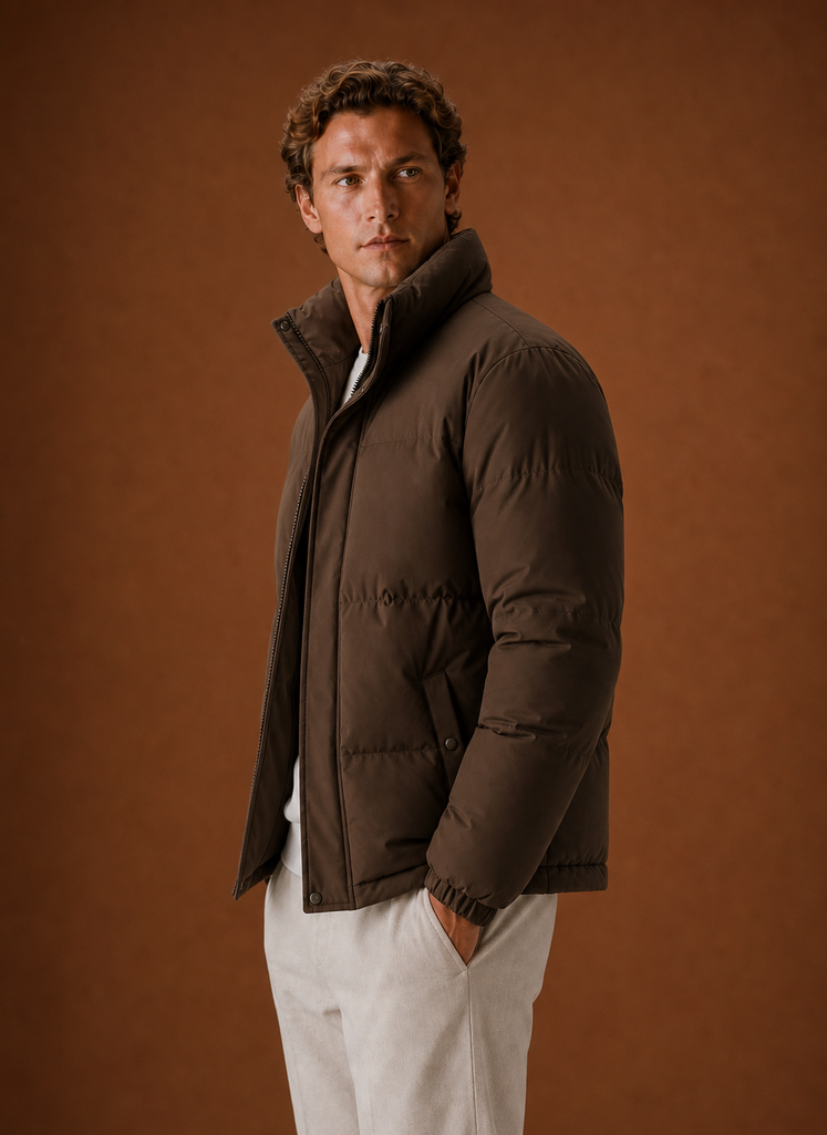 Men's oversized puffer jacket featuring a stylish quilted design, perfect for winter wear, providing warmth and comfort. 1