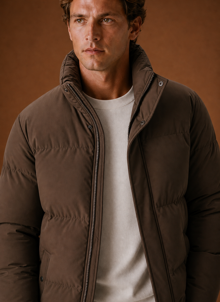 Men's oversized puffer jacket featuring a stylish quilted design, perfect for winter wear, providing warmth and comfort. 3