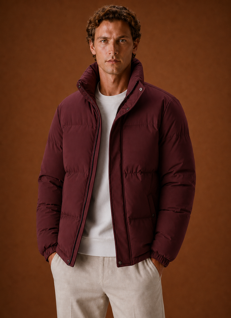 Men's oversized puffer jacket featuring a stylish quilted design, perfect for winter wear, providing warmth and comfort. 4