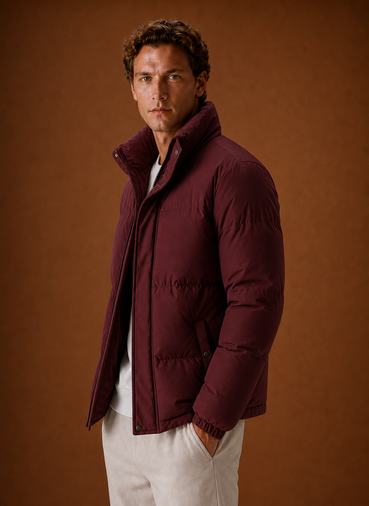 Men's oversized puffer jacket featuring a stylish quilted design, perfect for winter wear, providing warmth and comfort. 5