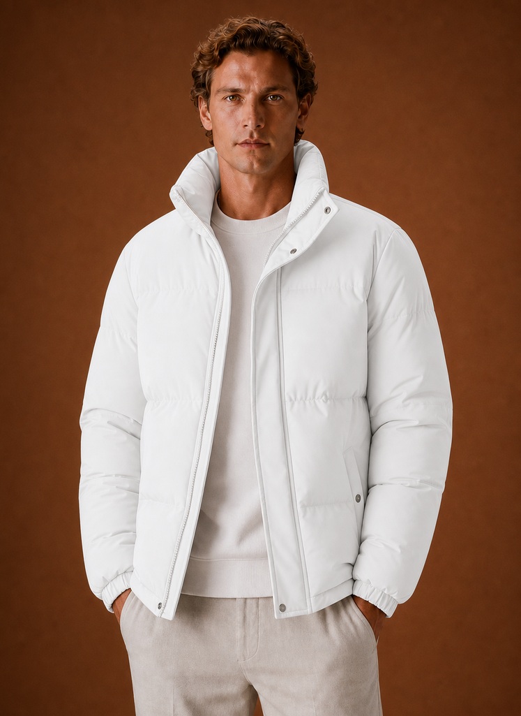 Men's oversized puffer jacket featuring a stylish quilted design, perfect for winter wear, providing warmth and comfort. 8