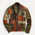 Men's Patchwork Knit Button Cardigan with Shawl Collar 0