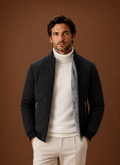 Men's quilted fleece-lined jacket featuring zip pockets, perfect for winter wear, providing warmth and style. 0