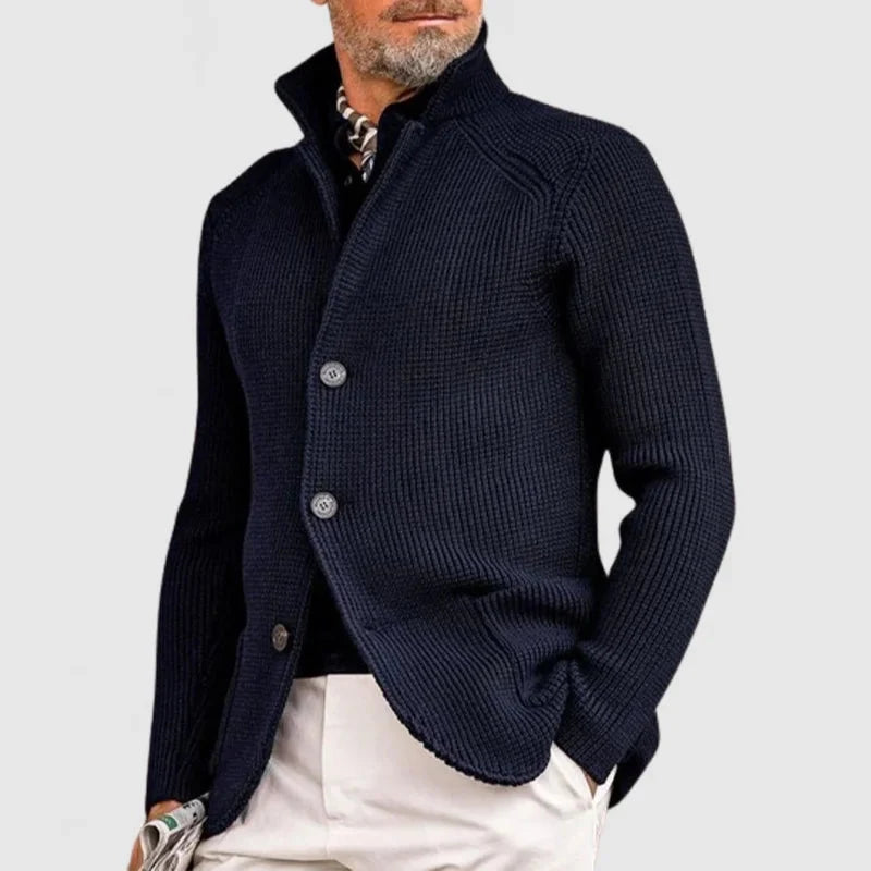 Men's Ribbed Knit Blazer Cardigan with Tailored Fit 0