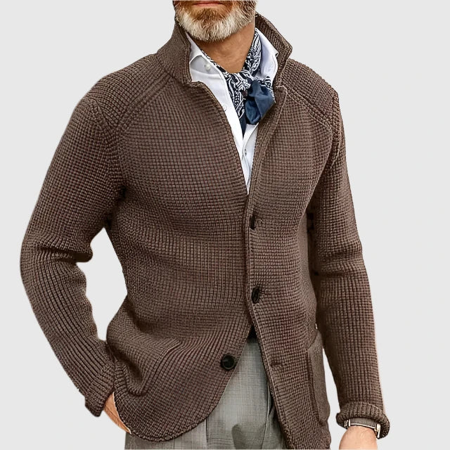 Men's Ribbed Knit Blazer Cardigan with Tailored Fit 1