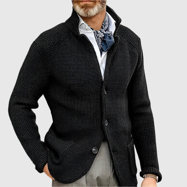 Men's Ribbed Knit Blazer Cardigan with Tailored Fit 4