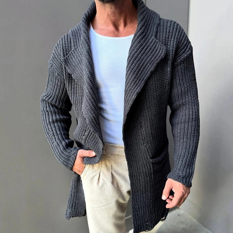 Men's Shawl Collar Cardigan - Relaxed Fit Ribbed Knit Sweater 2