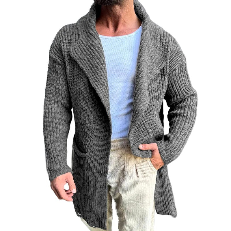 Men's Shawl Collar Cardigan - Relaxed Fit Ribbed Knit Sweater 3