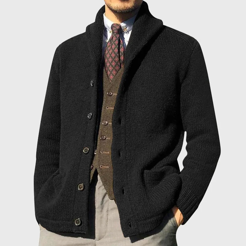 Men's Shawl Collar Knit Cardigan with Button Front 1
