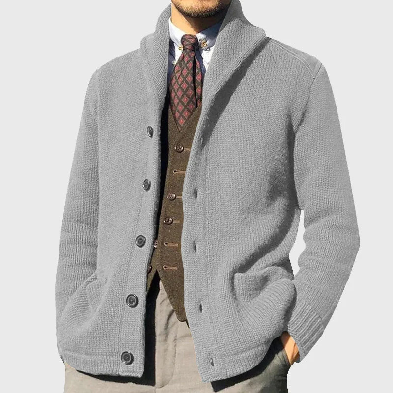 Men's Shawl Collar Knit Cardigan with Button Front 2