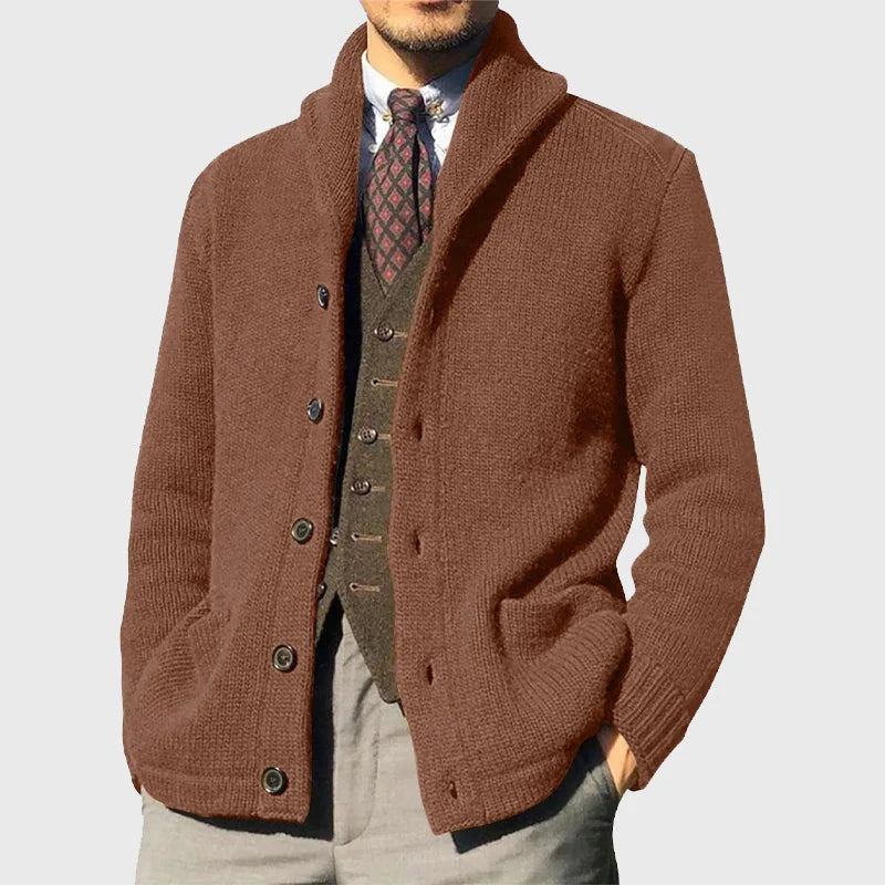 Men's Shawl Collar Knit Cardigan with Button Front 4