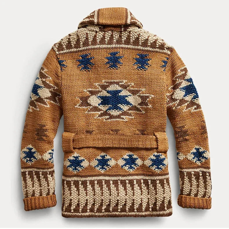 Men's Shawl Collar Knit Cardigan with Southwestern Pattern 1