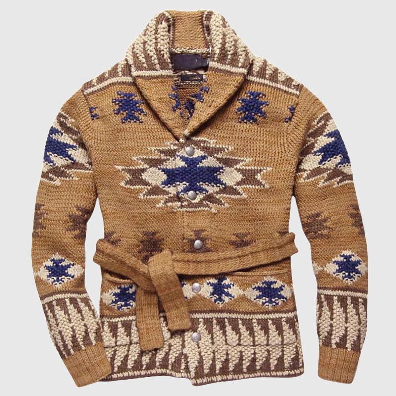 Men's Shawl Collar Knit Cardigan with Southwestern Pattern 2