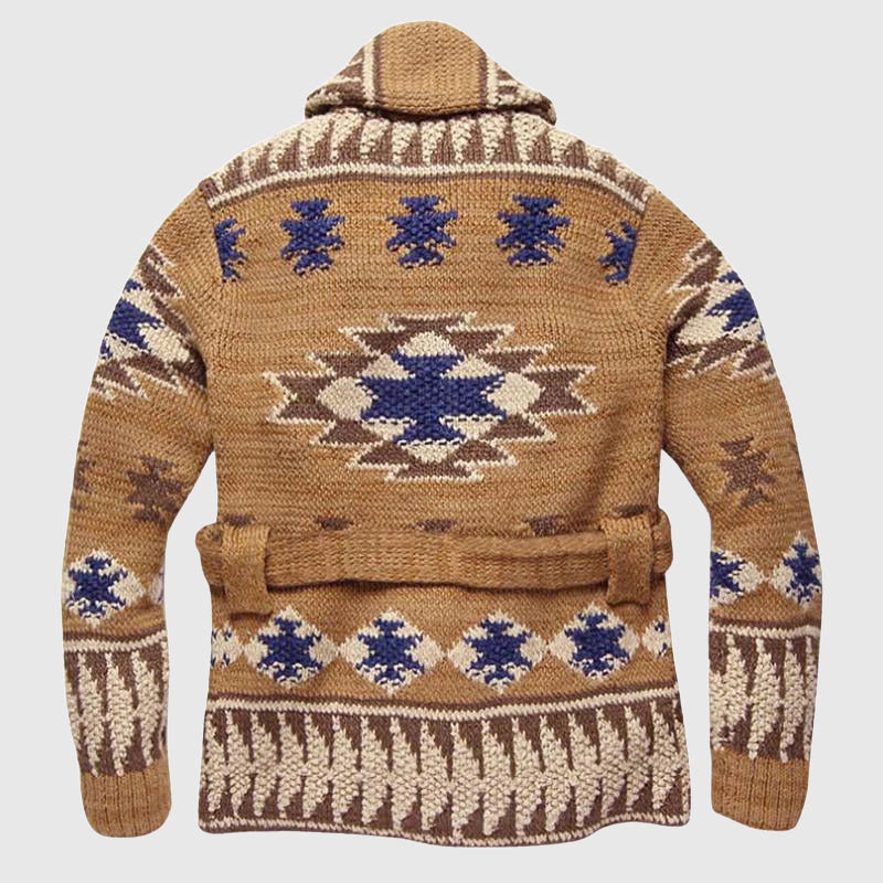 Men's Shawl Collar Knit Cardigan with Southwestern Pattern 3