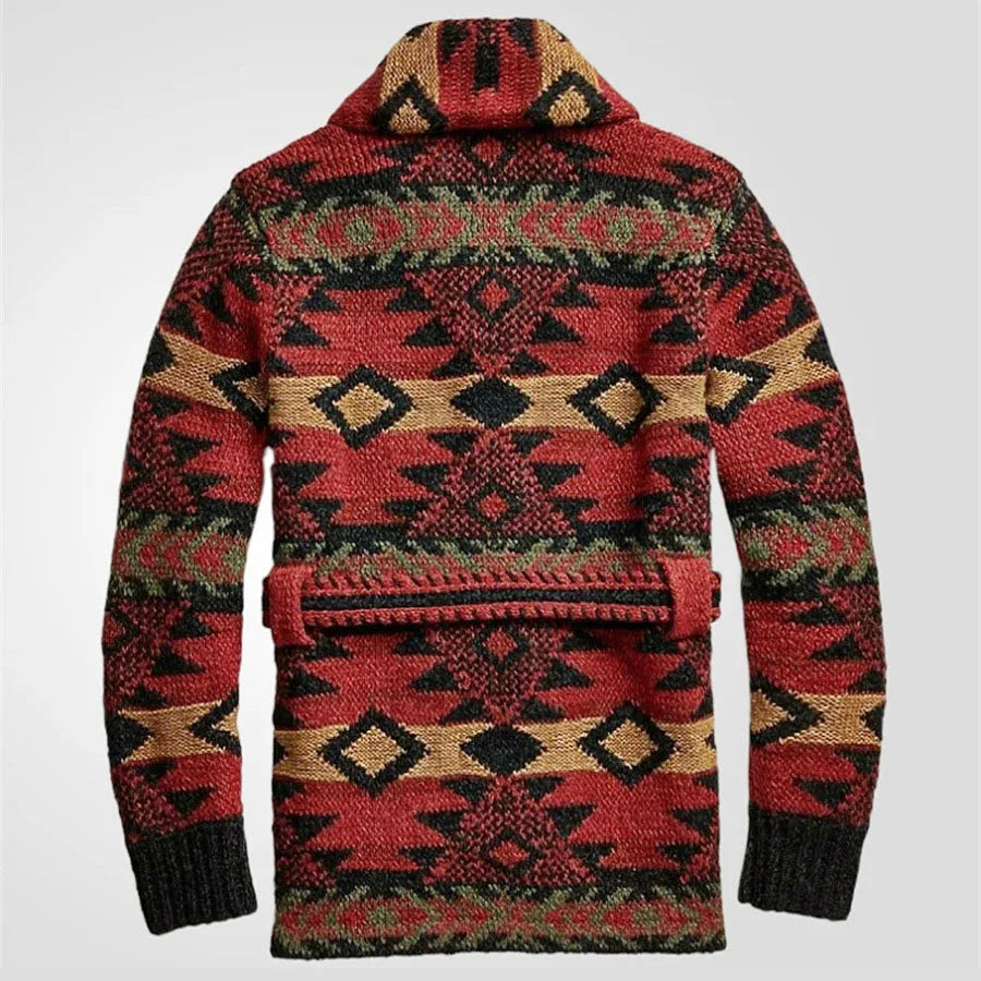 Men's Southwestern Shawl Collar Cardigan with Belted Waist 1