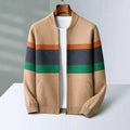 Men's Striped Zip-Up Cardigan with Relaxed Fit 0