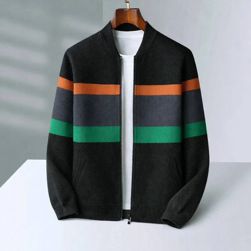 Men's Striped Zip-Up Cardigan with Relaxed Fit 1