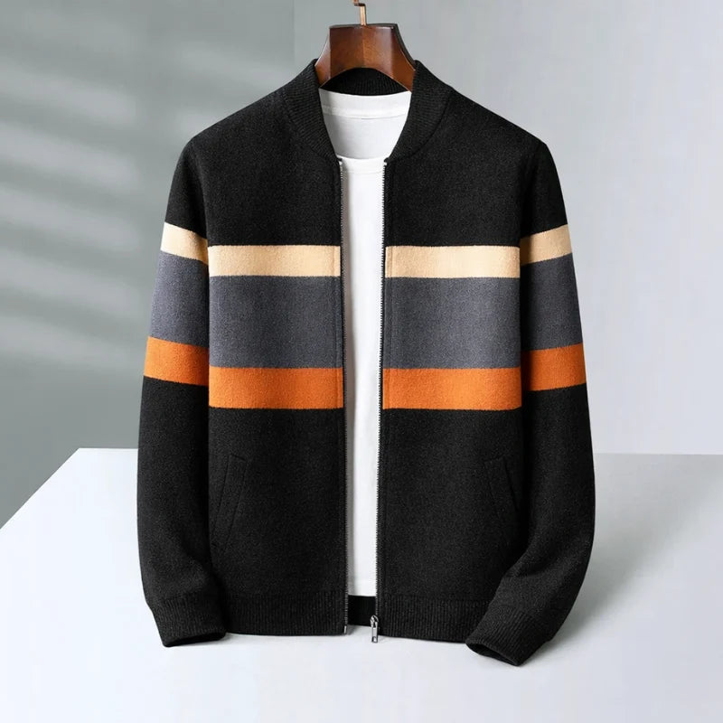 Men's Striped Zip-Up Cardigan with Relaxed Fit 2