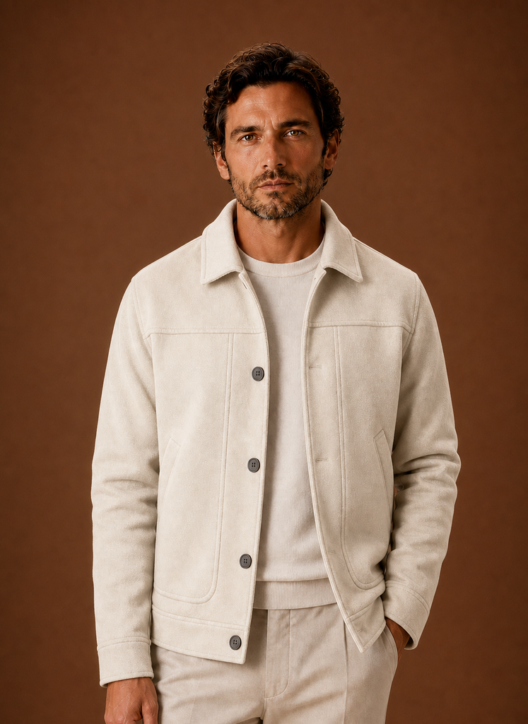 Men's tailored fit button-front shirt jacket in a versatile design, perfect for layering, featuring a classic collar and stylish pockets, ideal for both casual and 2