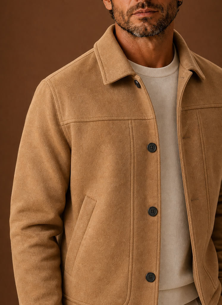 Men's tailored fit button-front shirt jacket in a versatile design, perfect for layering, featuring a classic collar and stylish pockets, ideal for both casual and 4