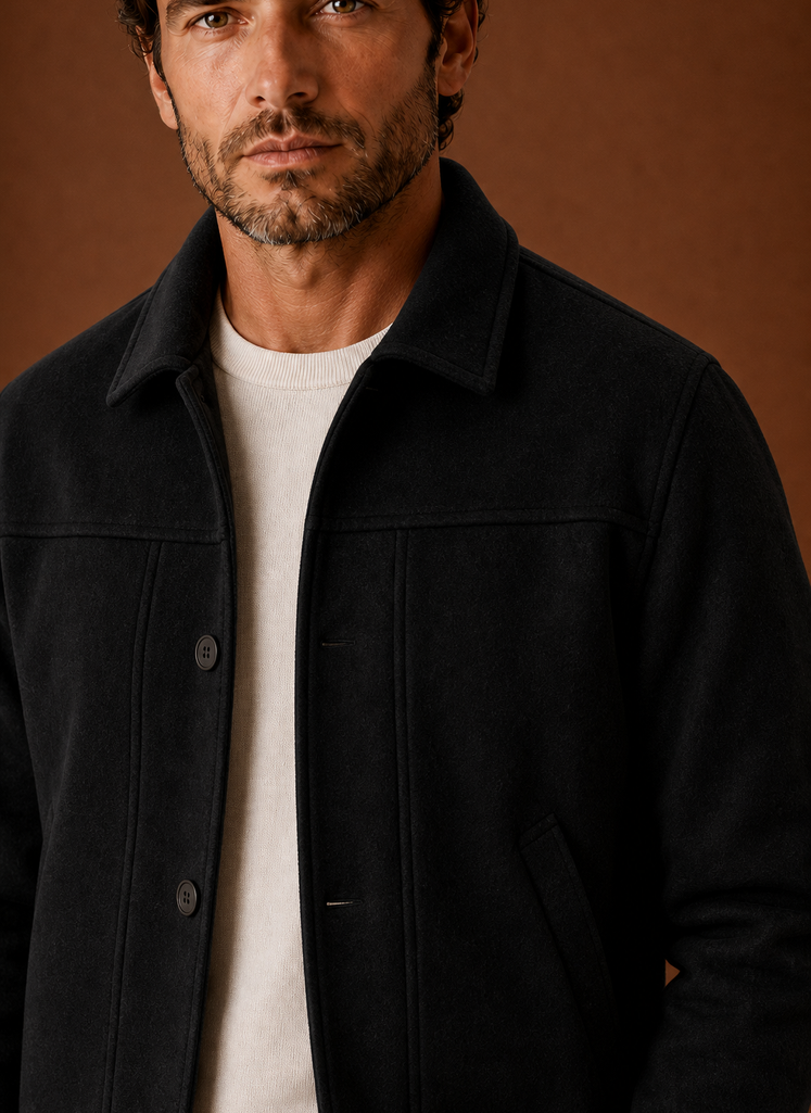 Men's tailored fit button-front shirt jacket in a versatile design, perfect for layering, featuring a classic collar and stylish pockets, ideal for both casual and 7