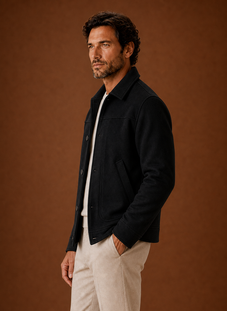 Men's tailored fit button-front shirt jacket in a versatile design, perfect for layering, featuring a classic collar and stylish pockets, ideal for both casual and 8
