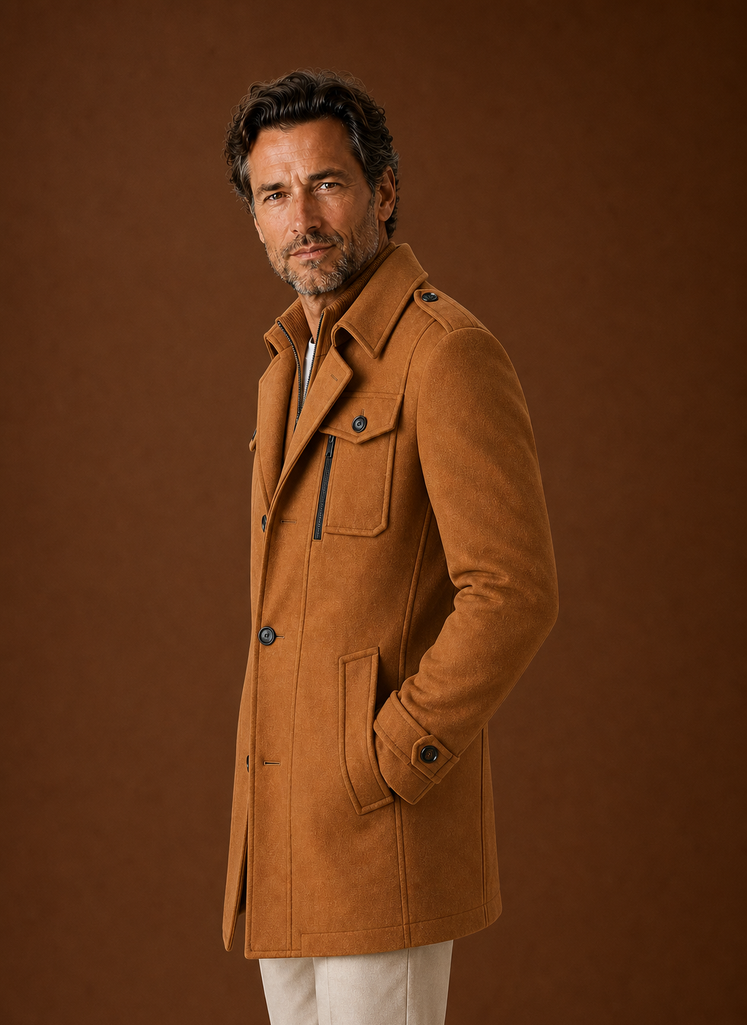 Men's tailored mid-length wool blend overcoat designed for winter wear, featuring a classic silhouette, notched lapels, and a sophisticated finish, perfect 5